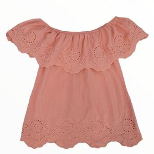 EC BP OFF THE SHOULDER EYELET TRIM 100% COTTON BOHO BLOUSE